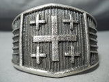 Magnificent Navajo Sterling Silver Wide Cross Bracelet Native American-Nativo Arts