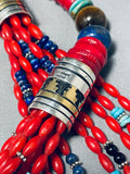 Authentic Singer Coral Native American Navajo Turquoise Sterling Silver Necklace-Nativo Arts