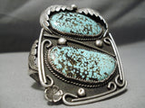 One Of Biggest Best Vintage Native American Navajo #8 Turquoise Sterling Silver Leaf Bracelet-Nativo Arts