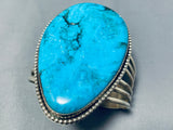 One Of The Largest Teardrop Turquoise Vintage Native American Navajo Sterling Silver Bracelet-Nativo Arts