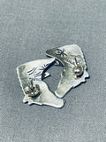 Unique Important Hand Stamped Native American Navajo Sterling Silver Horse Earrings-Nativo Arts