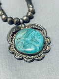 Signed Vintage Native American Navajo Blue Diamond Turquoise Sterling Silver Necklace-Nativo Arts