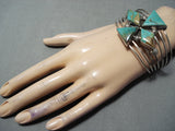 Huge Leroy James Royston Turquoise Cross Vintage Native American Navajo Sterling Silver Bracelet-Nativo Arts