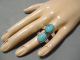 Marvelous Vintage Native American Navajo Blue Gem Turquoise Sterling Silver Ring Old-Nativo Arts