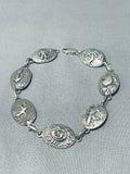 Ancient Native American Navajo Petroglyph Vintage Native American Navajo Yazzie Sterling Silver Link Bracelet-Nativo Arts