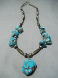 Fantastic Vintage Native American Navajo Morenci Turquoise Sterling Silver Necklace Old-Nativo Arts