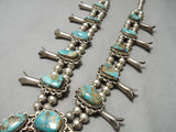 Amazing Vintage Native American Navajo Royston Turquoise Sterling Silver Squash Blossom Necklace-Nativo Arts