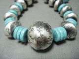 Massive Tubule Hand Tooled Native American Navajo Turquoise Sterling Silver Necklace Earrings-Nativo Arts