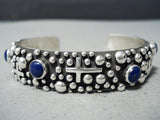 Important Native American Navajo Douglas Lapis Sterling Silver Cross Bracelet Cuff-Nativo Arts