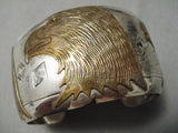 Completely Hand Carved Vintage Native American Navajo Gold Sterling Silver Eagle Bracelet-Nativo Arts