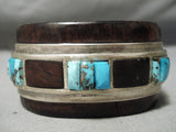 Very Unique Vintage Native American Navajo Ironwood Turquoise Sterling Silver Bracelet Old-Nativo Arts
