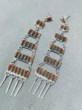 Tiers Of Gorgeous Native American Navajo Coral Sterling Silver Earrings-Nativo Arts