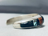 Important Dinosaur Bone Inlay Vintage Native American Navajo Sterling Silver Turquoise Bracelet-Nativo Arts