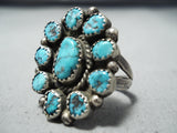Maravelous Vintage Native American Navajo Turquoise Cluster Sterling Silver Ring Old-Nativo Arts