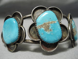 Superior Vintage Native American Navajo #8 Turquoise Sterling Silver Flower Bracelet Old-Nativo Arts