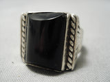 Huge Vintage Navajo Squared Onyx Sterling Silver Native American Ring-Nativo Arts