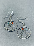 Glorious Native American Navajo Coral Turquoise Sterling Silver Dreamcatcher Earrings-Nativo Arts