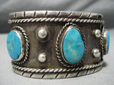 Huge Authentic Men's Vintage Native American Navajo Turquoise Sterling Silver Bracelet Old-Nativo Arts
