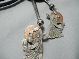 Authentic Important Heavy Vintage Native American Navajo Sterling Silver Bolo Tie Old-Nativo Arts