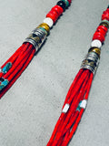 Authentic Singer Coral Native American Navajo Sterling Silver Turquoise Necklace-Nativo Arts