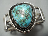 Rare Blue Wind Turquoise Vintage Native American Navajo Sterling Silver Bracelet Old-Nativo Arts