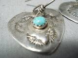 Unique Vintage Native American Navajo Turquoise Sterling Silver Heart Earrings Old-Nativo Arts