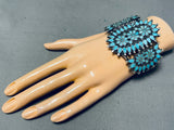 Phenomenal Vintage Native American Zuni Inlay Cluster Turquoise Sterling Silver Huge Bracelet-Nativo Arts