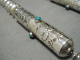 One Of The Best Vintage Native American Navajo Tubule Sterling Silver Turquoise Necklace Old-Nativo Arts