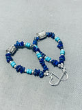 Marvelous Native American Navajo Lapis & Turquoise Sterling Silver Earrings-Nativo Arts