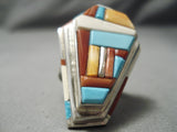 Native American Important Inlay Master Navajo Turquoise Coral Sterling Silver Inlay Ring-Nativo Arts