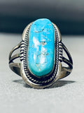 Old Authentic Vintage Native American Navajo Brilliant Blue Turquoise Sterling Silver Ring-Nativo Arts