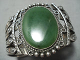 Early Heavy Vintage Native American Navajo Green Turquoise Sterling Silver Bracelet Old-Nativo Arts