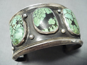 Colossal Vintage Native American Navajo Green Turquoise Sterling Silver Bracelet-Nativo Arts