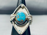 Unique Diamond Shaped Vintage Native American Navajo Turquoise Sterling Silver Ring Old-Nativo Arts