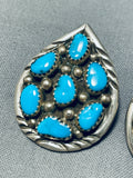 Superb Vintage Native American Navajo Kingman Turquoise Sterling Silver Earrings-Nativo Arts