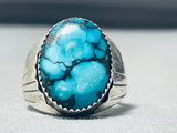 Very Rare Mine Turquoise Vintage Native American Navajo Blue Warrior Sterling Silver Ring-Nativo Arts