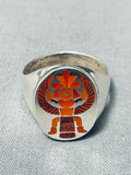 Heavy Rare Vintage Native American Zuni Coral Bird Sterling Silver Ring-Nativo Arts