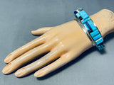 Native American Protruding Inlay Navajo Turquoise Sterling Silver Bracelet Cuff-Nativo Arts