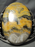 Colossal Bumble Bee Stone Native American Navajo Sterling Silver Leaves Bracelet Cuff-Nativo Arts
