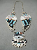 Important Hand Carved Turquoise Sterling Silver Native American Zuni Necklace-Nativo Arts