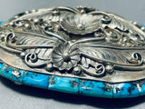 One Of The Most Detailed Ever Vintage Native American Navajo Turquoise Sterling Silver Buckle-Nativo Arts