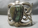 Colossal Heavy Vintage Native American Navajo Green Turquoise Sterling Silver Bracelet Old-Nativo Arts