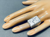 Heavy Mens Native American Navajo White Buffalo Turquoise Inlay Sterling Silver Ring-Nativo Arts