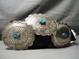 Huge 608 Gram Vintage Native American Navajo Turquoise Sterling Silver Concho Belt Old-Nativo Arts