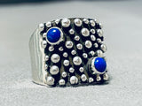 Native American Outstanding Vintage Santo Domingo Lapis Sterling Silver Ring Signed-Nativo Arts