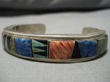 Extremely Thick Heavy!! Vintage Native American Navajo Inlay Turquoise Sterling Silver Bracelet-Nativo Arts