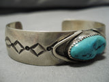 Authentic Vintage Native American Navajo Louis Yazzie Turquoise Sterling Silver Bracelet Old-Nativo Arts