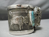 Heavy Huge Native American Buffalo Turquoise Sterling Silver Bracelet- 200 Grams-Nativo Arts