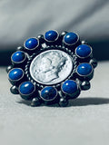Rare Native American Navajo Denim Lapis Sterling Silver Dime Ring-Nativo Arts