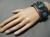 Huge Authentic Men's Vintage Native American Navajo Turquoise Sterling Silver Bracelet Old-Nativo Arts